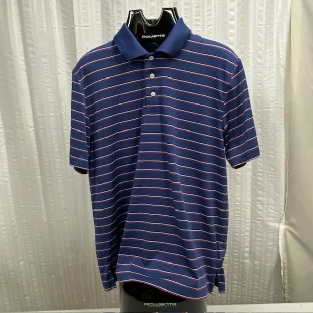 Brooks Brothers Performance Polo Shirt Mens L Blue Red Stripe Stretch Golf